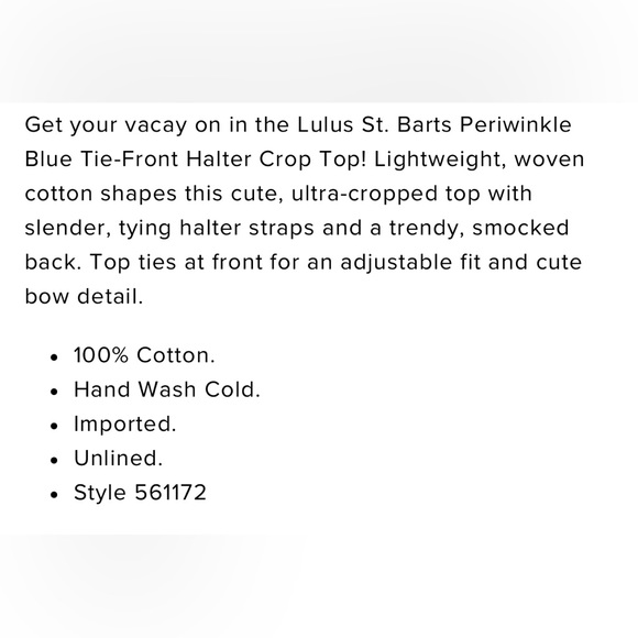 NWT🌺Lulu’s•St. Bart’s Tie Front Halter Crop Top - Picture 9 of 13
